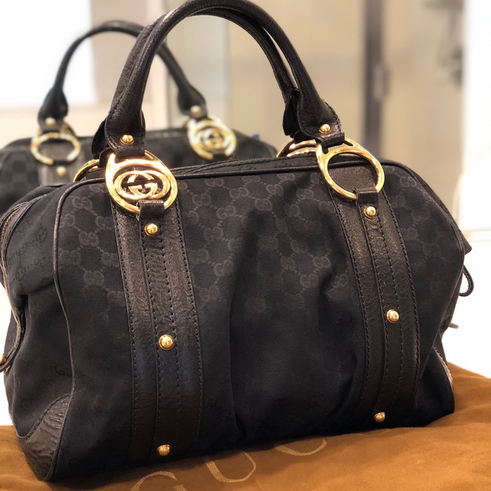 Gucci interlocking fabric with leather Boston bag